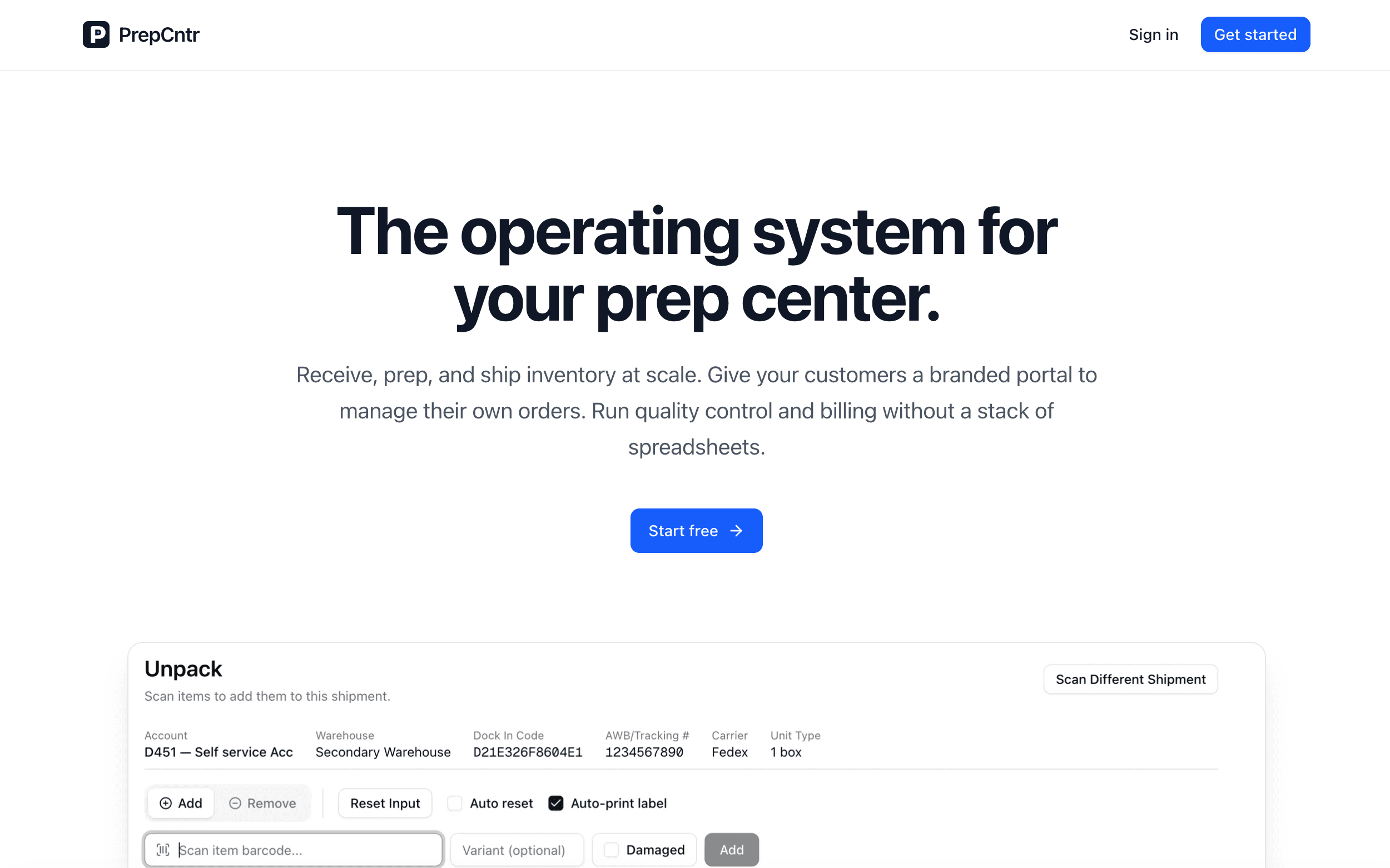 The PrepCntr operations dashboard